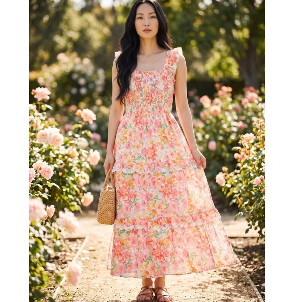 Haute Hippie Floral Smocked Maxi Shower Dress Church Mommy and Me